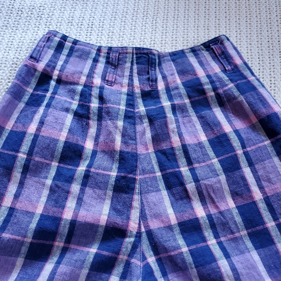 VTG 90's AJ Brandon Women's 7/8 Pink Blue Plaid Pleated High Waist Shorts 26" - Picture 4 of 11